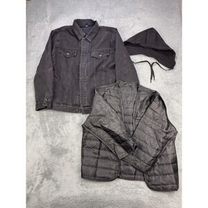 Raw Denim Collection Jacket‎ Men 2XL Black Lined Hooded Chore Coat Streetwear